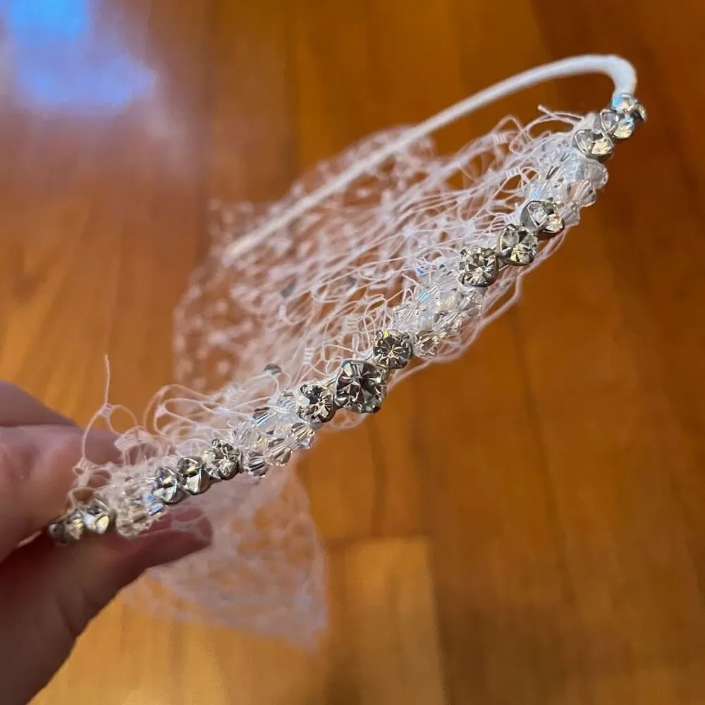 BRIDAL HEADBAND WITH NETTING & BLING